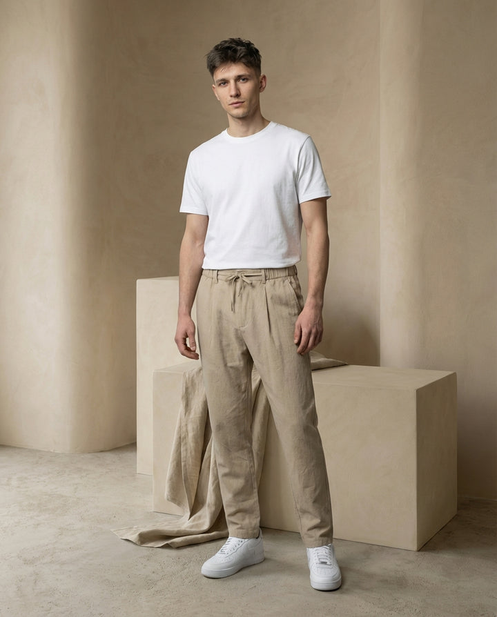 Lekkie lniane spodnie męskie | Luźny krój | Oddychający materiał | Na co dzień