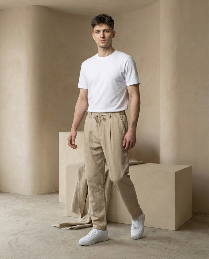 Lekkie lniane spodnie męskie | Luźny krój | Oddychający materiał | Na co dzień