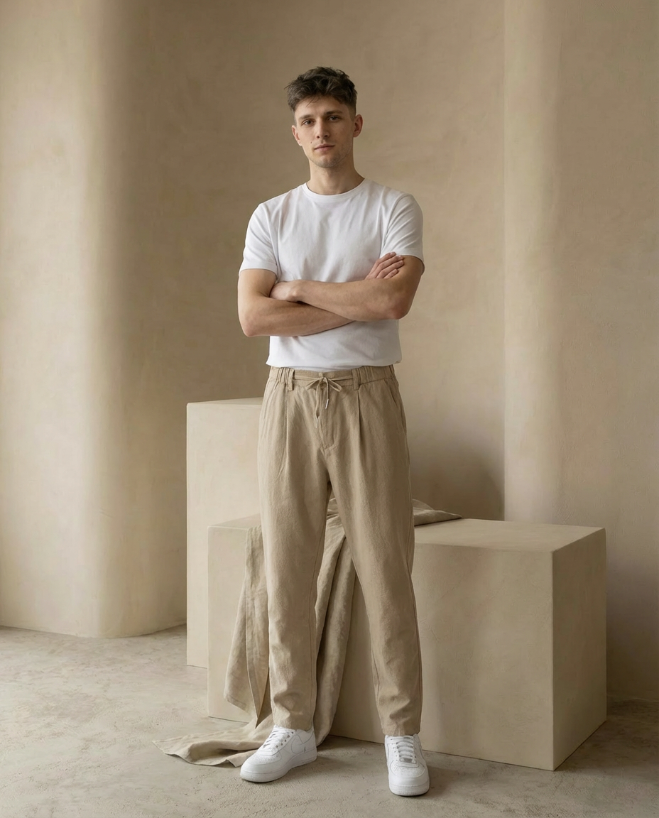 Lekkie lniane spodnie męskie | Luźny krój | Oddychający materiał | Na co dzień