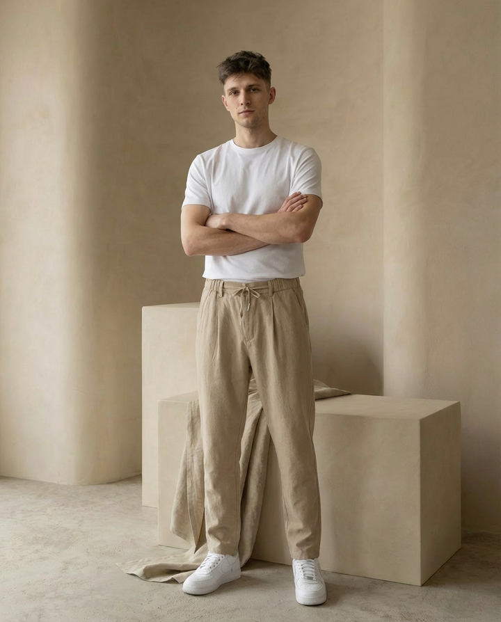 Lekkie lniane spodnie męskie | Luźny krój | Oddychający materiał | Na co dzień