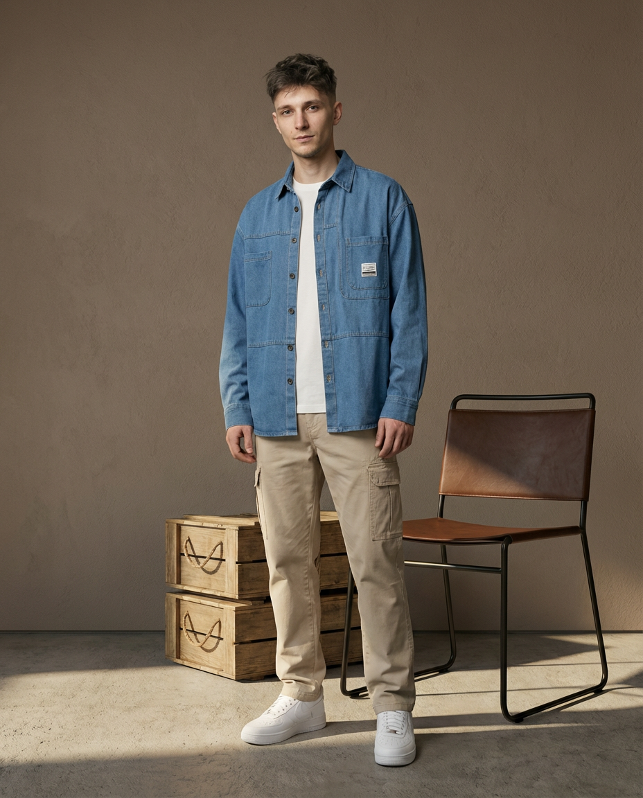 Koszula Męska Jeansowa | Oversize | Wygodny Krój | Na Co Dzień