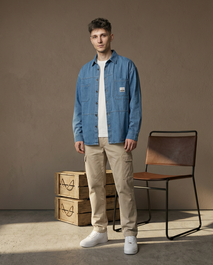 Koszula Męska Jeansowa | Oversize | Wygodny Krój | Na Co Dzień