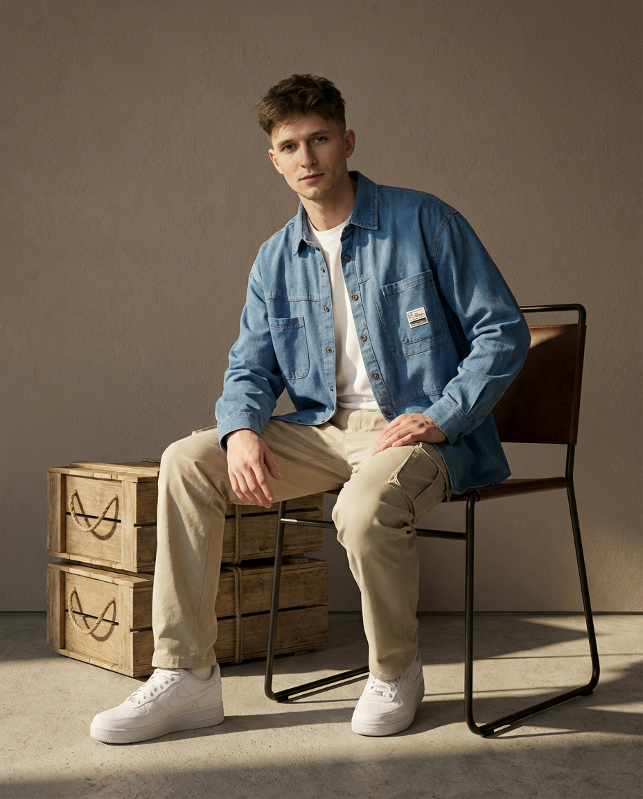 Koszula Męska Jeansowa | Oversize | Wygodny Krój | Na Co Dzień