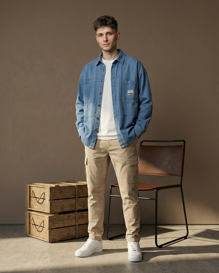 Koszula Męska Jeansowa | Oversize | Wygodny Krój | Na Co Dzień