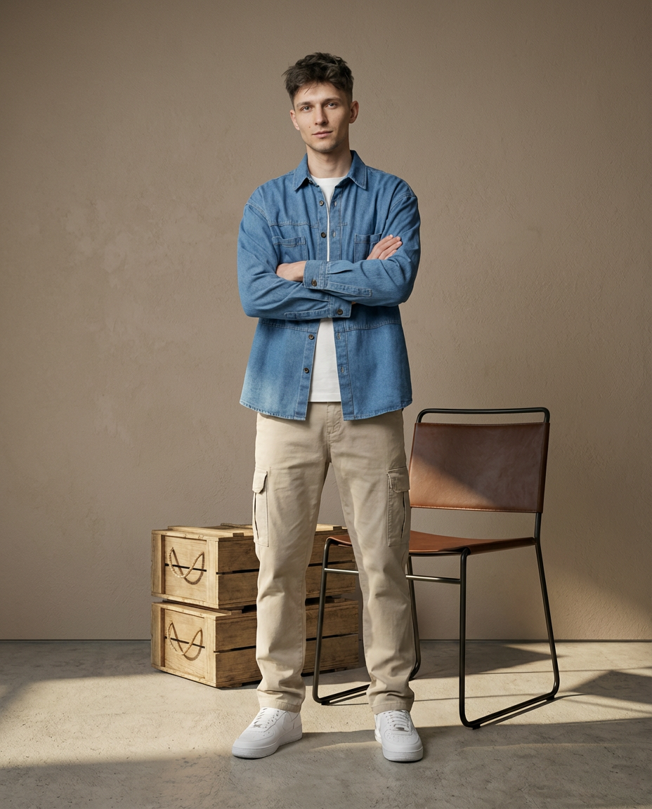 Koszula Męska Jeansowa | Oversize | Wygodny Krój | Na Co Dzień