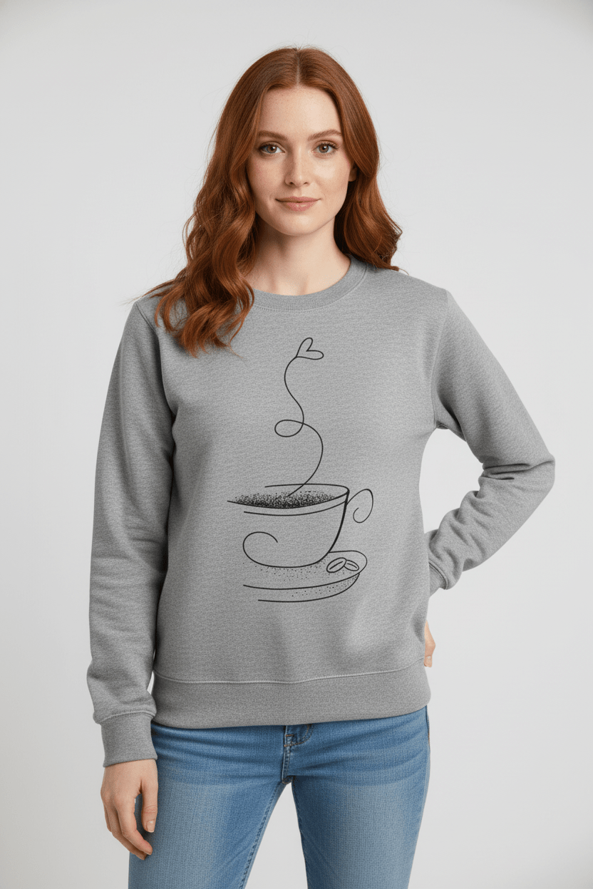 Bluza z Nadrukiem Filiżanki | Klasyczny Krój | Wygodna i Stylowa na Co Dzień