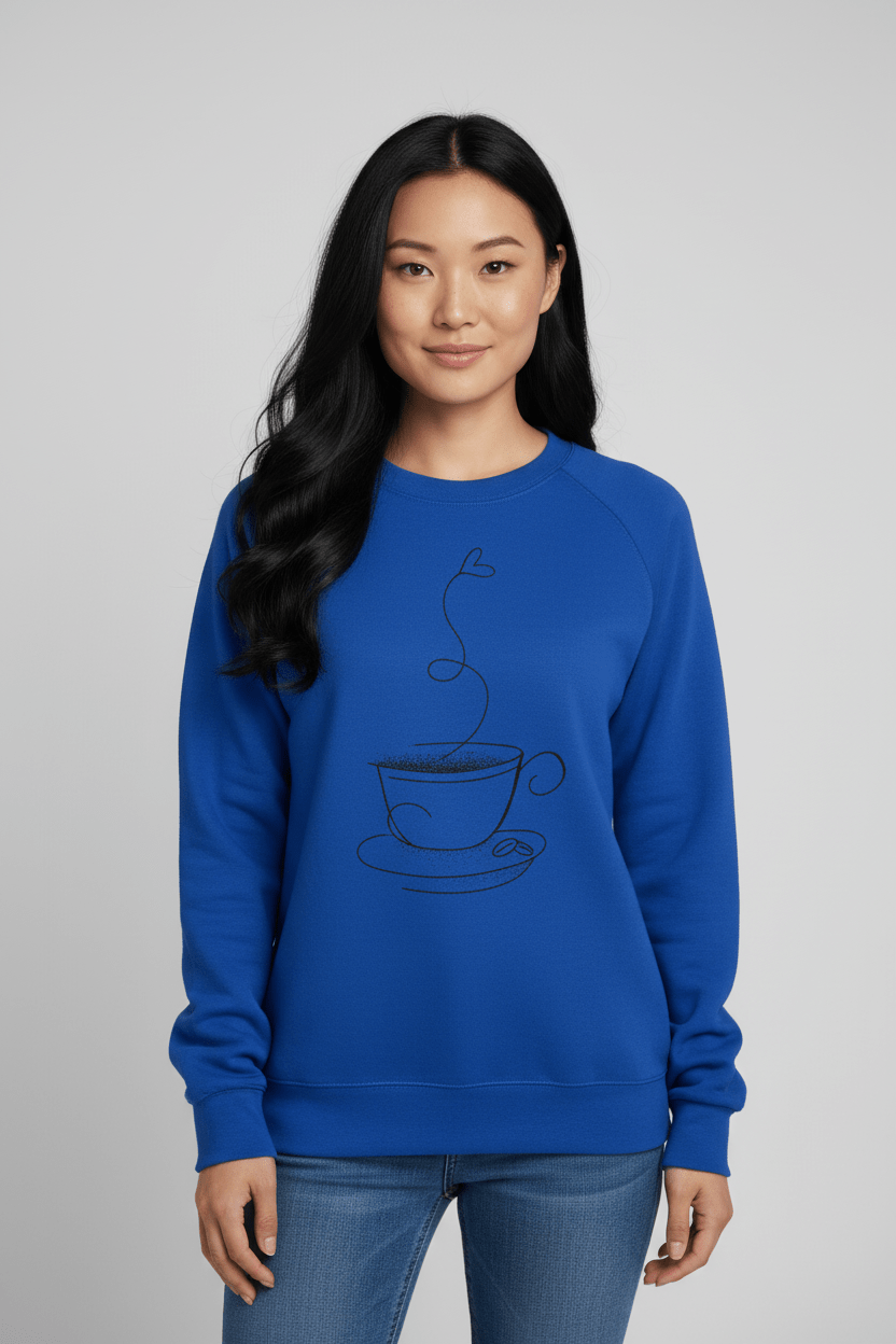 Bluza z Nadrukiem Filiżanki | Klasyczny Krój | Wygodna i Stylowa na Co Dzień