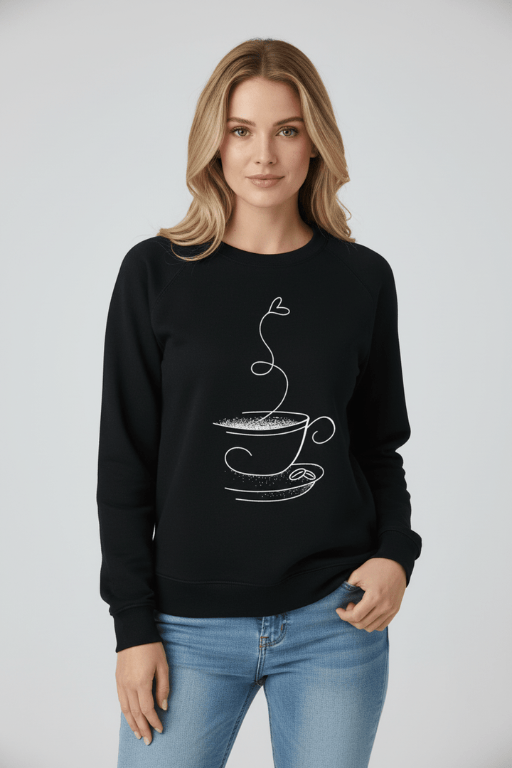 Bluza z Nadrukiem Filiżanki | Klasyczny Krój | Wygodna i Stylowa na Co Dzień