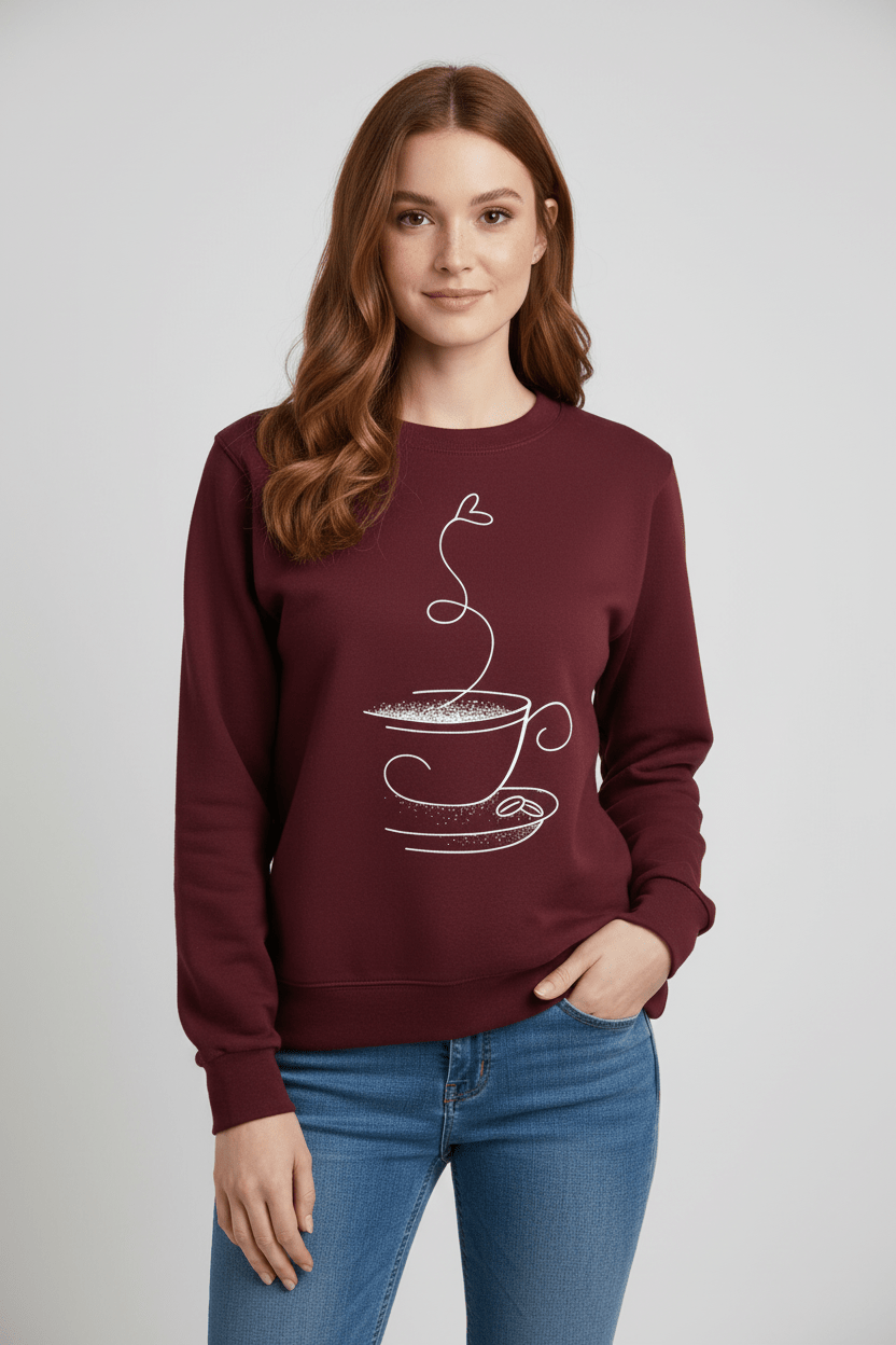 Bluza z Nadrukiem Filiżanki | Klasyczny Krój | Wygodna i Stylowa na Co Dzień