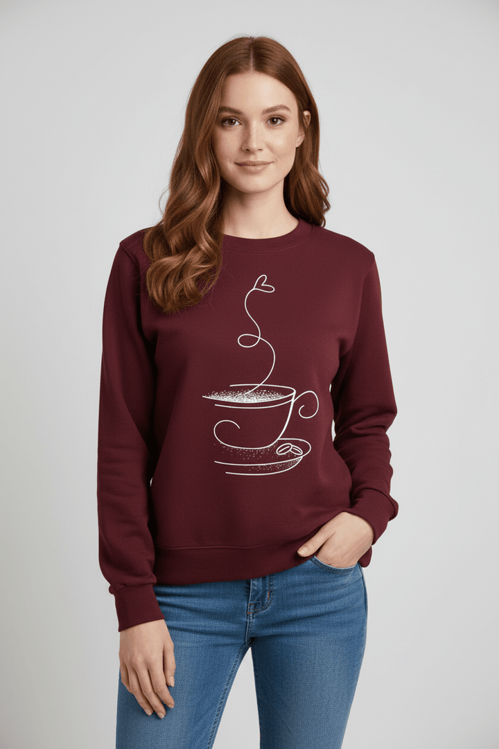 Bluza z Nadrukiem Filiżanki | Klasyczny Krój | Wygodna i Stylowa na Co Dzień