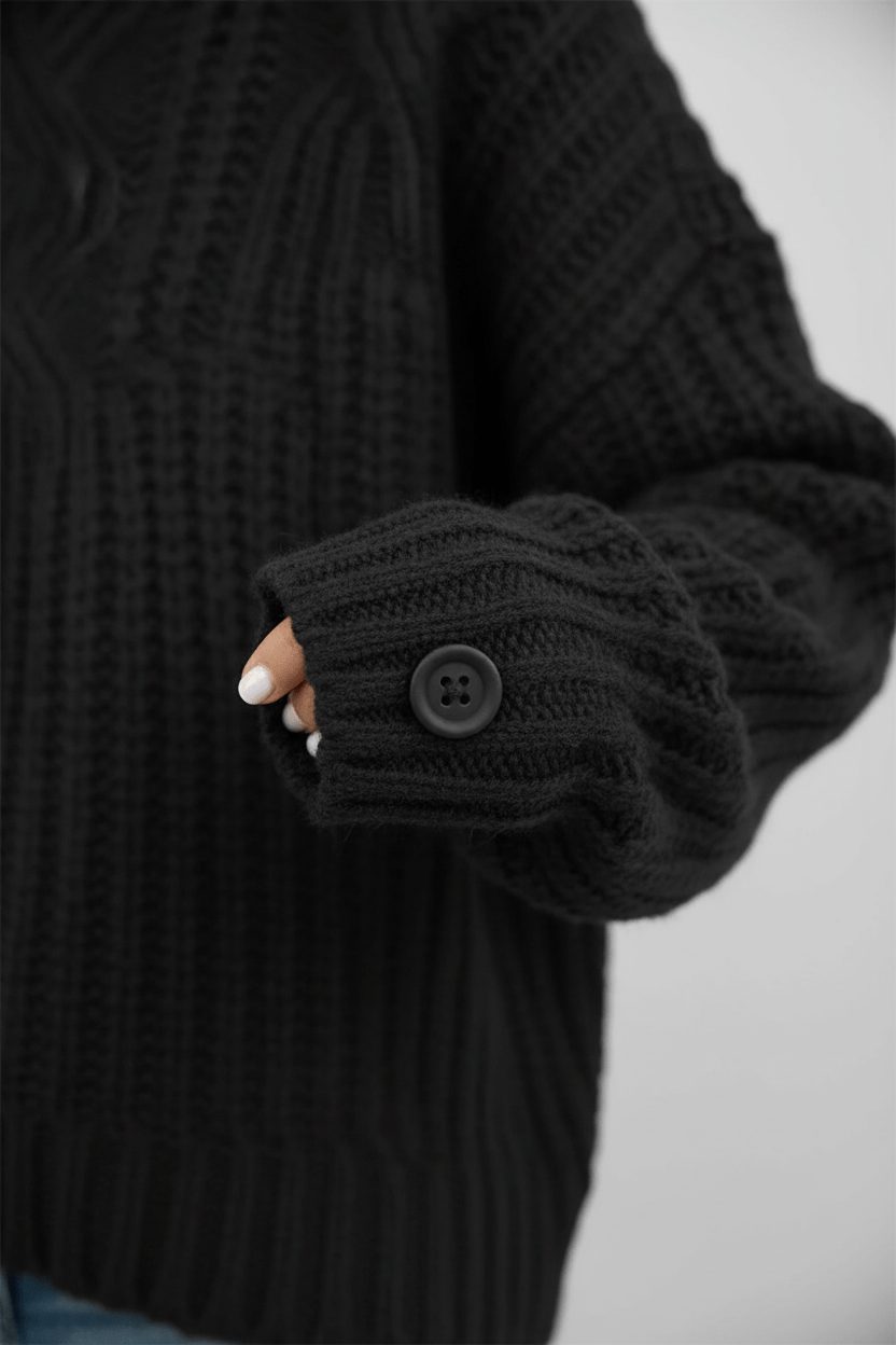 Sweter z Grubej Dzianiny | Wysoki Kołnierz | Pleciony Wzór