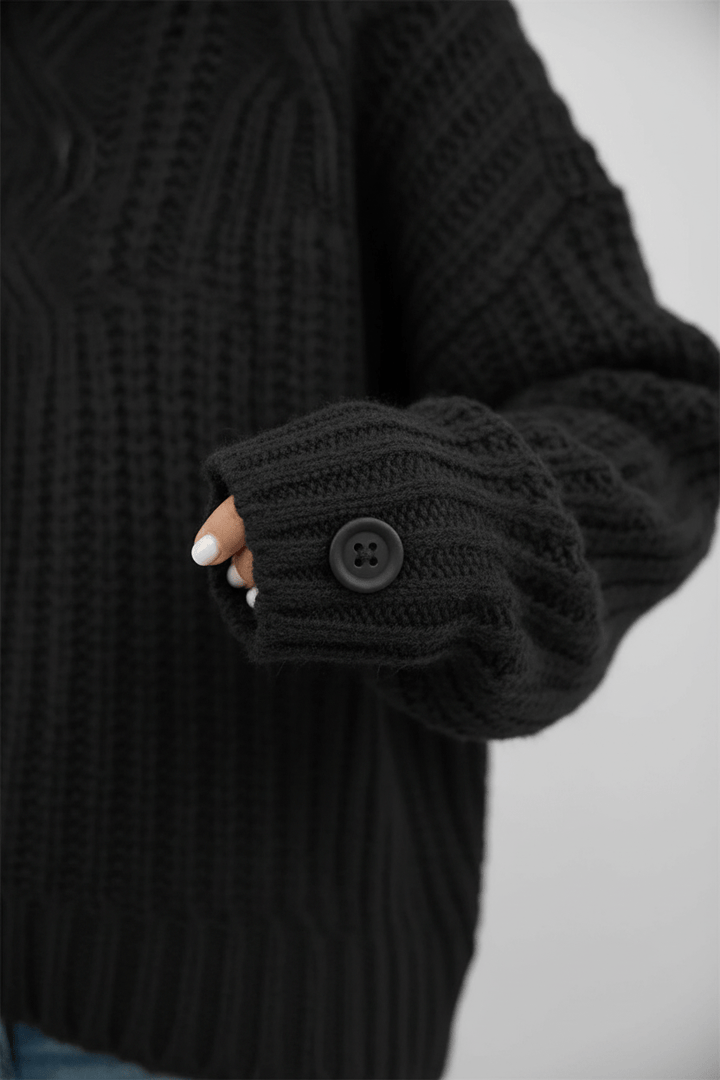 Sweter z Grubej Dzianiny | Wysoki Kołnierz | Pleciony Wzór