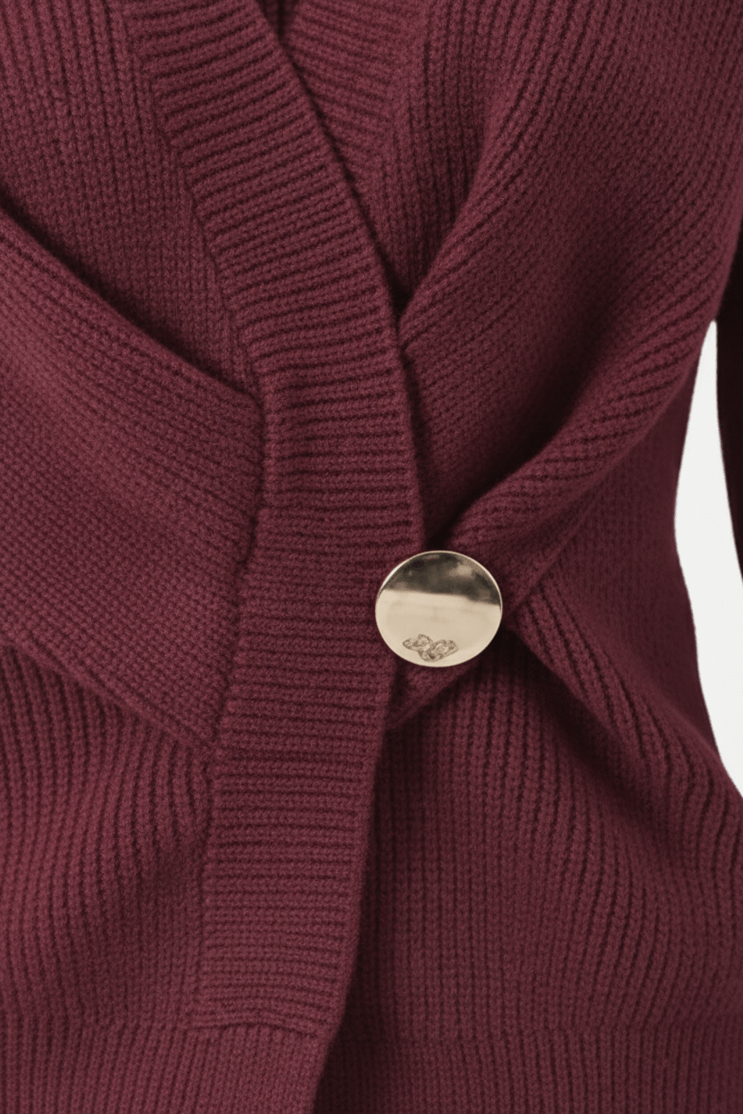 Sweter z Kopertowym Zapięciem | Dzianina o Strukturze Prążków | Stylowy z Ozdobnym Guzikiem