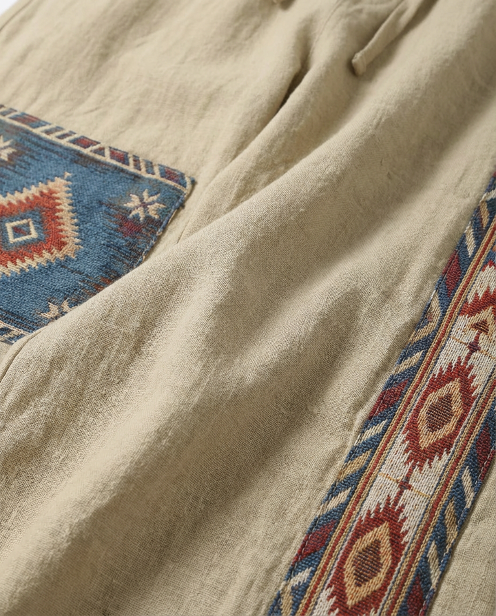 Spodnie męskie w stylu boho | Luźny krój | Wzory etniczne | Swobodne