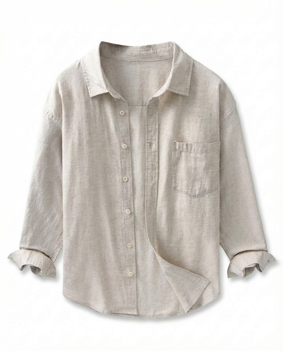 Koszula lniana męska | Luźny krój | Praktyczna kieszeń | Na lato