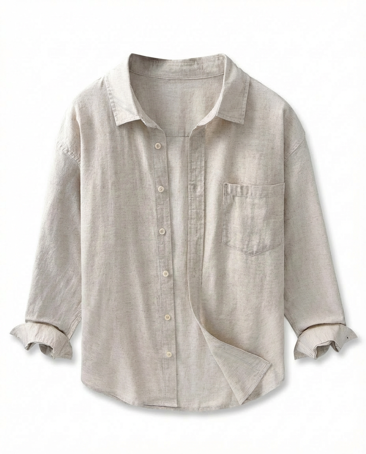 Koszula lniana męska | Luźny krój | Praktyczna kieszeń | Na lato