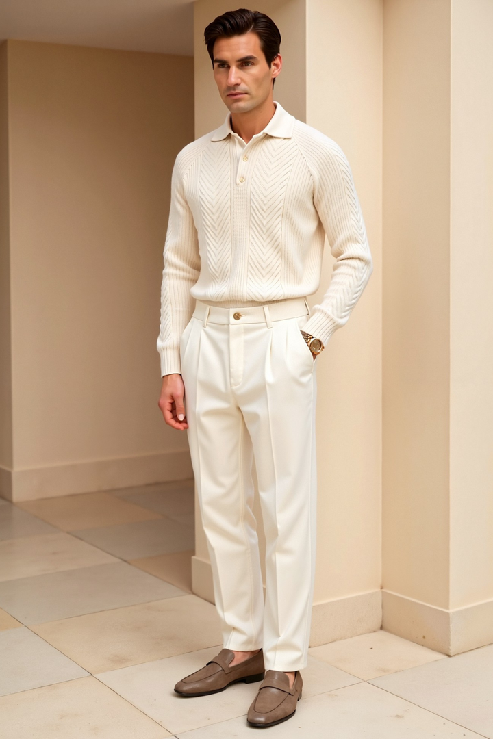 Sweter Dzianinowy z Kołnierzykiem | Strukturalny Splot | Swobodny Krój