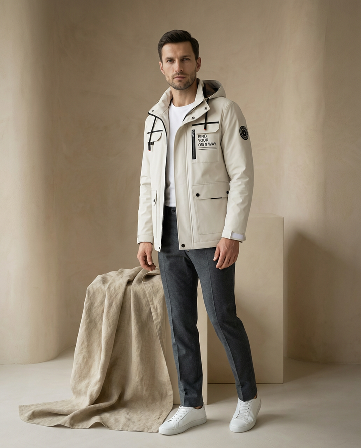 Kurtka Męska Kwadro | Wodoodporna, Z Kapturem, Zapięcia na Zamek - 4