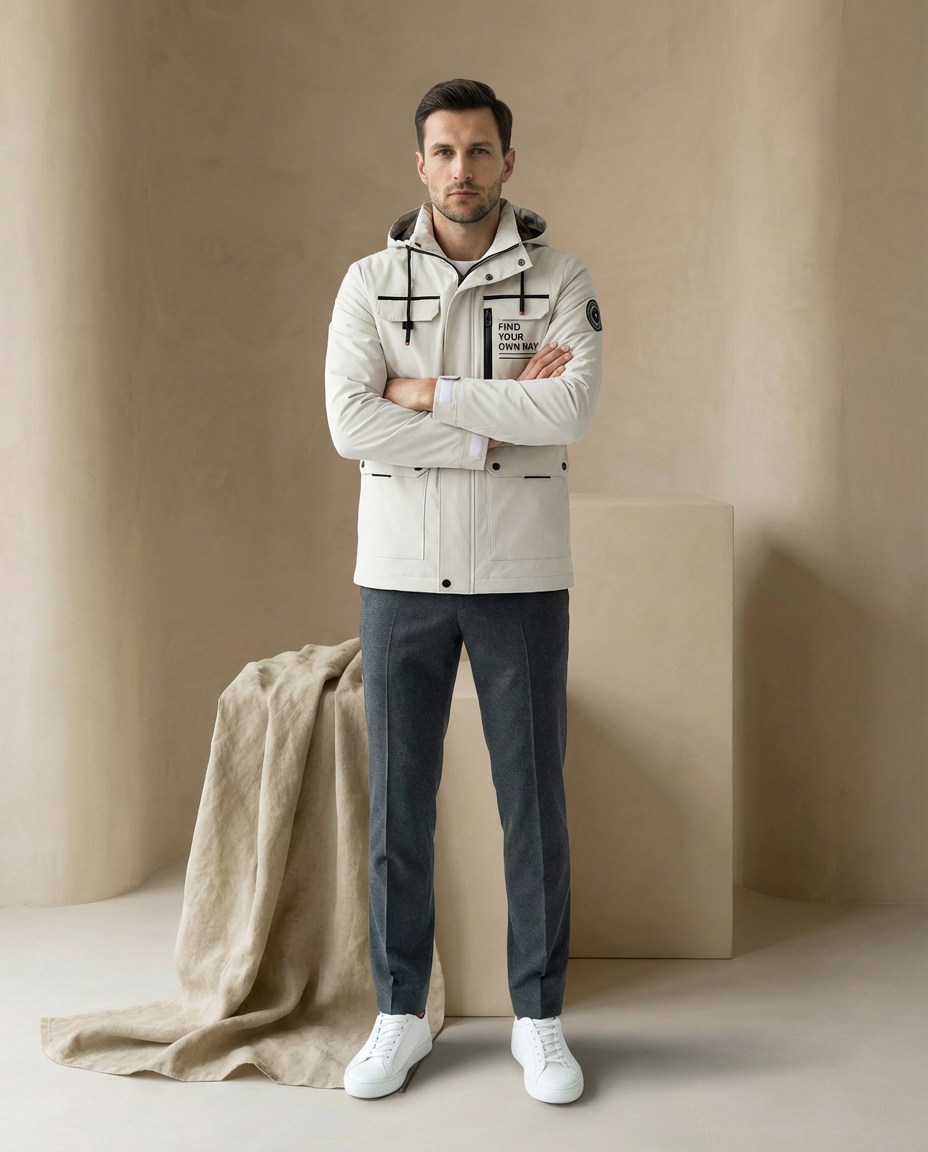 Kurtka Męska Kwadro | Wodoodporna, Z Kapturem, Zapięcia na Zamek - 3