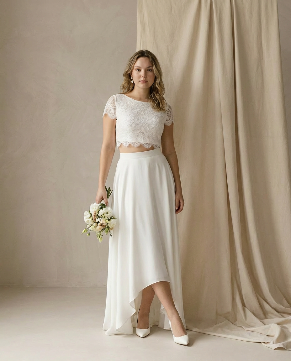 Suknia Ślubna Koronkowa | Regularny Krój | Zwiewna Spódnica Maxi | Na Wesele