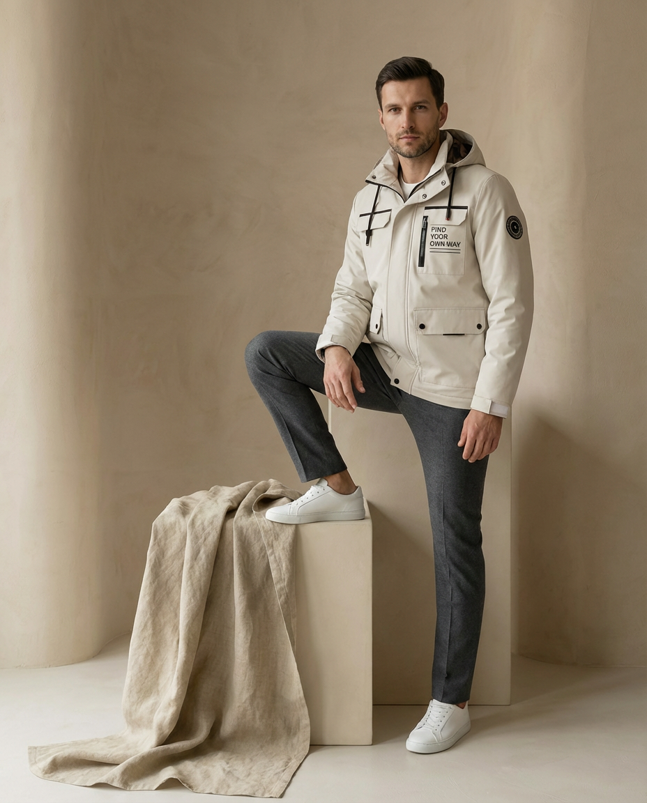 Kurtka Męska Kwadro | Wodoodporna, Z Kapturem, Zapięcia na Zamek - 5