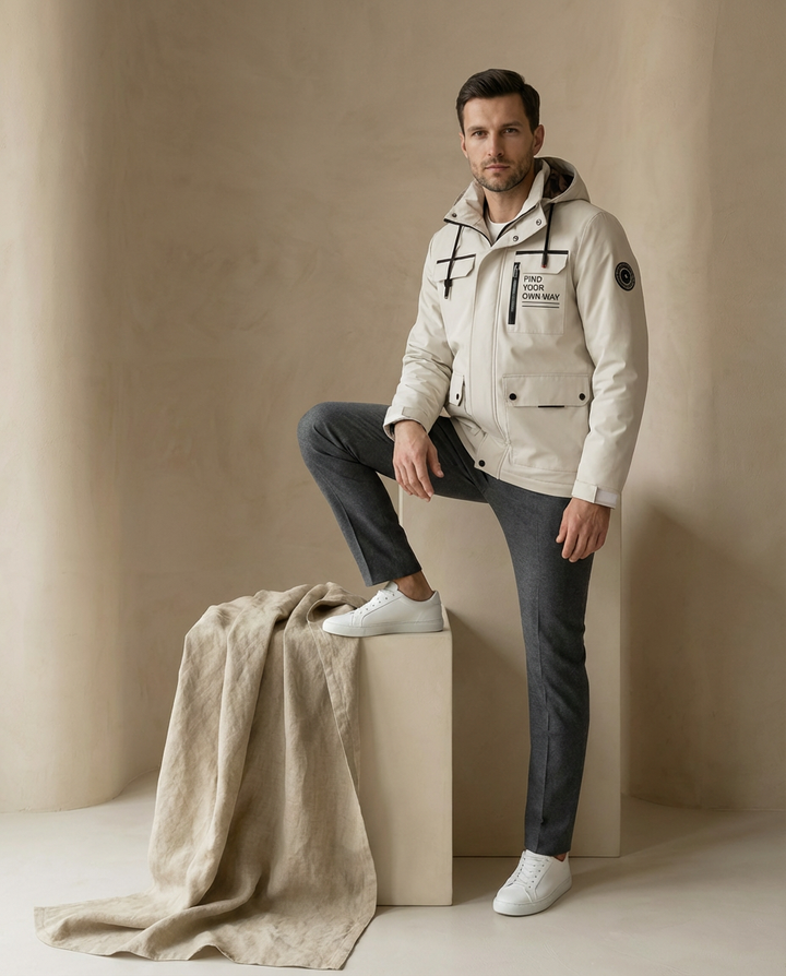 Kurtka Męska Kwadro | Wodoodporna, Z Kapturem, Zapięcia na Zamek - 5