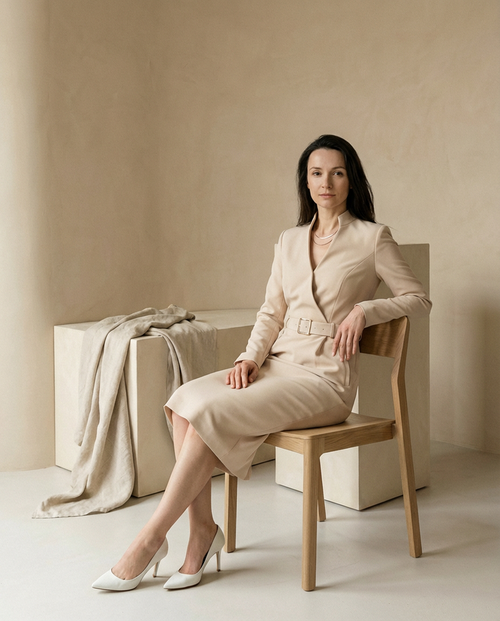 Sukienka Midi Elegancka | Dopasowany Krój | Zaznaczona Talia | Do Pracy i Na Oficjalne Okazje