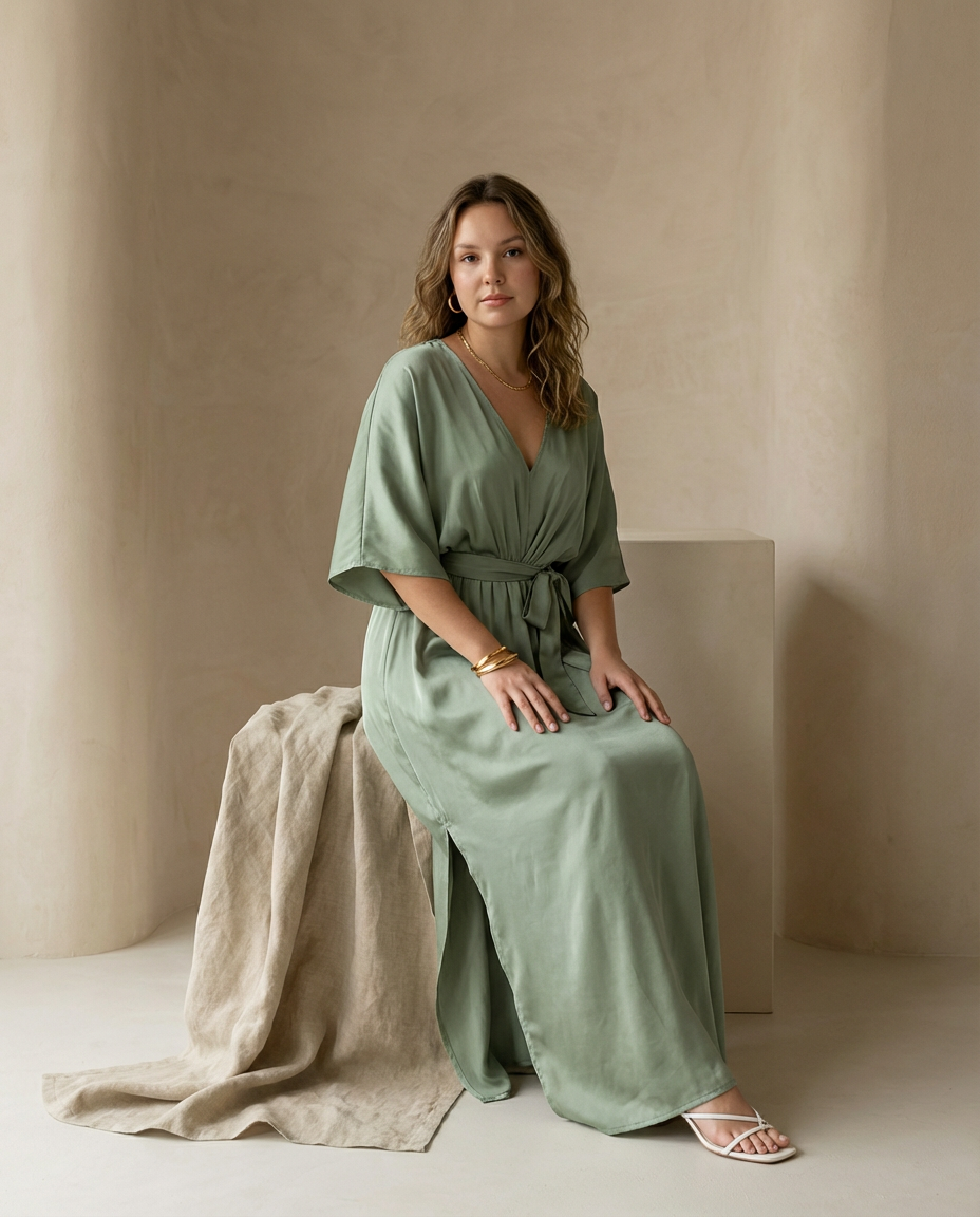 Sukienka na Wesele Damska Elegancka | Luźny Krój | Wysokie Rozcięcie | Na Wiosnę i Lato