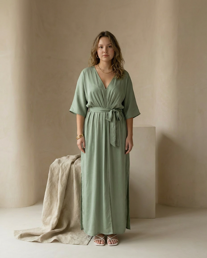 Sukienka na Wesele Damska Elegancka | Luźny Krój | Wysokie Rozcięcie | Na Wiosnę i Lato