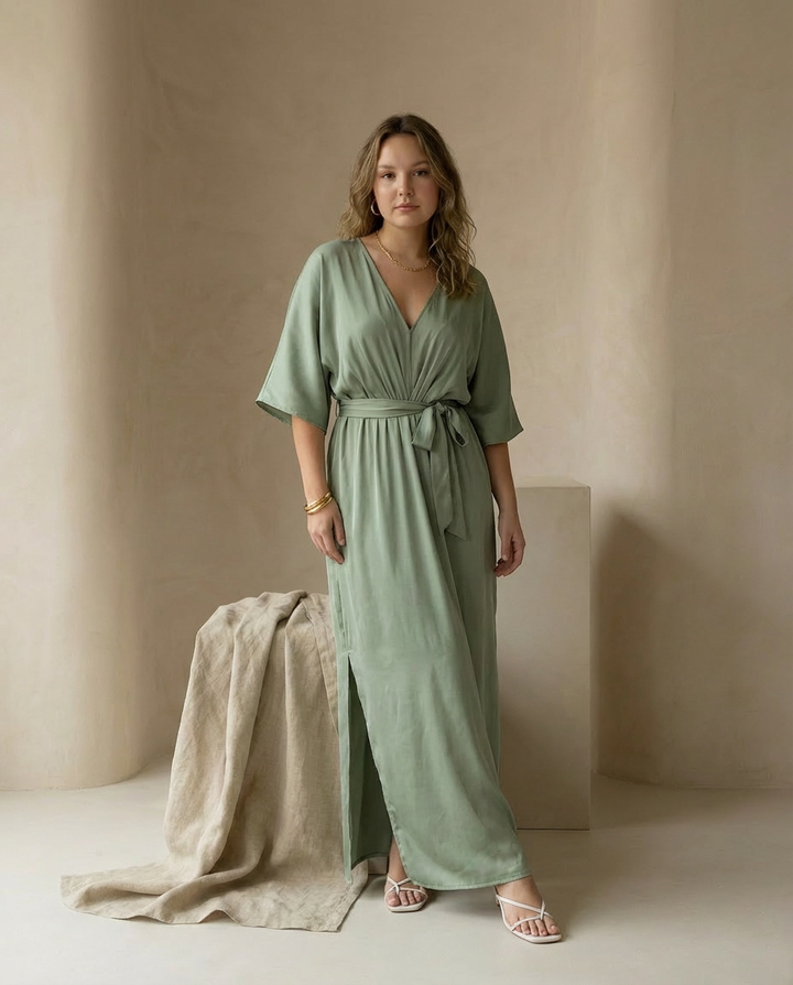 Sukienka na Wesele Damska Elegancka | Luźny Krój | Wysokie Rozcięcie | Na Wiosnę i Lato