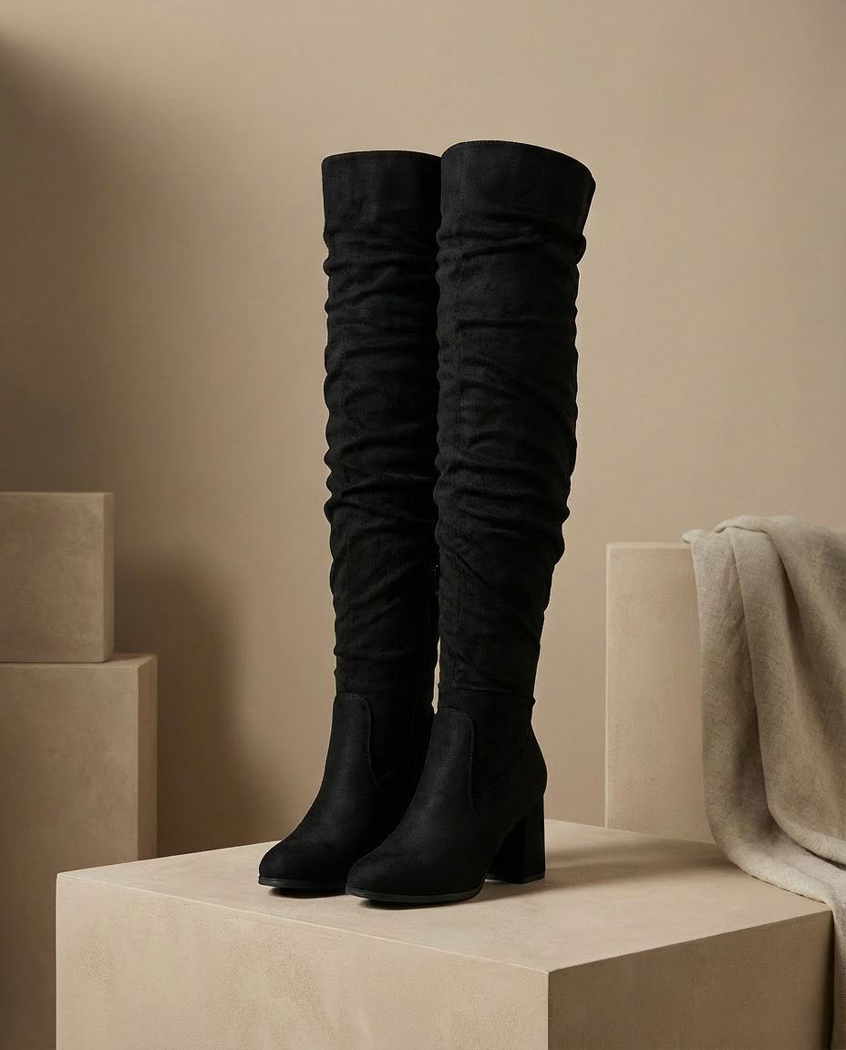 Kozaki Za Kolano Damskie | Zamszowy Efekt | Obcas Słupkowy | Styl na Jesień i Zimę - 3