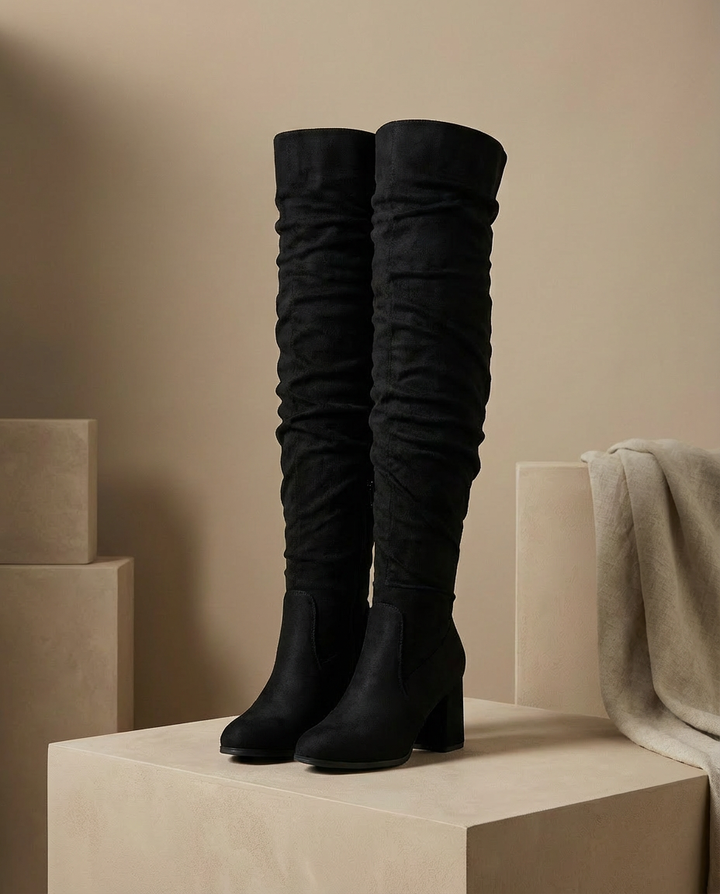 Kozaki Za Kolano Damskie | Zamszowy Efekt | Obcas Słupkowy | Styl na Jesień i Zimę - 3