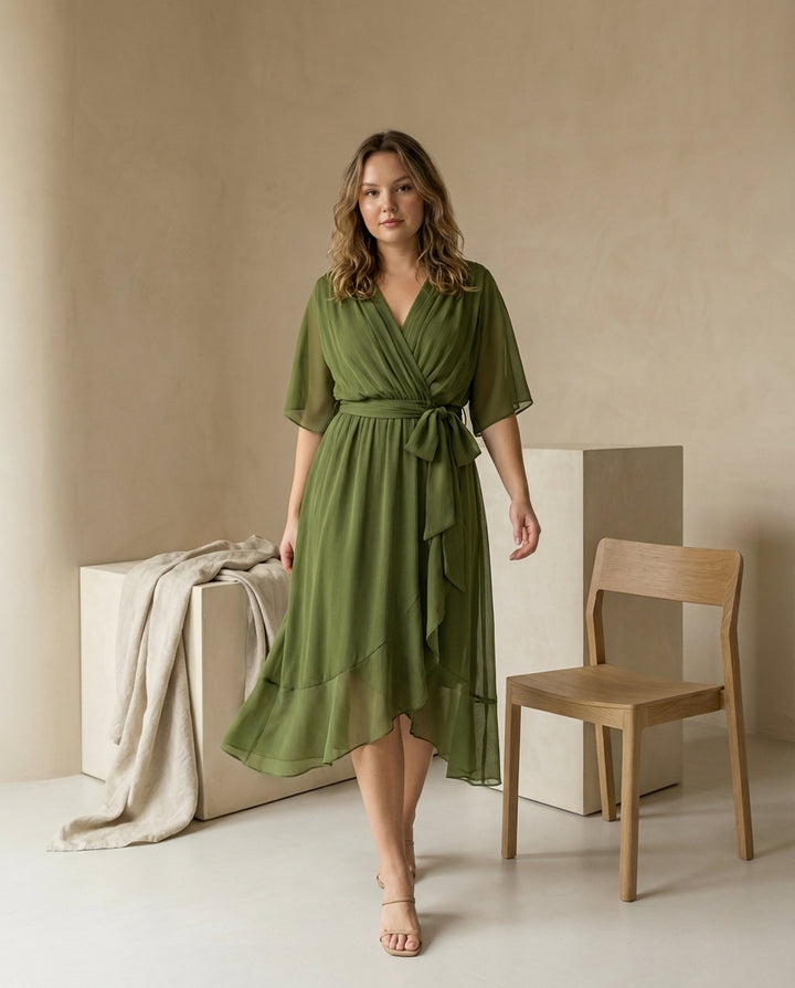 Sukienka Damska Midi Szyfonowa | Luźny Krój | Delikatny Pasek | Na Co Dzień