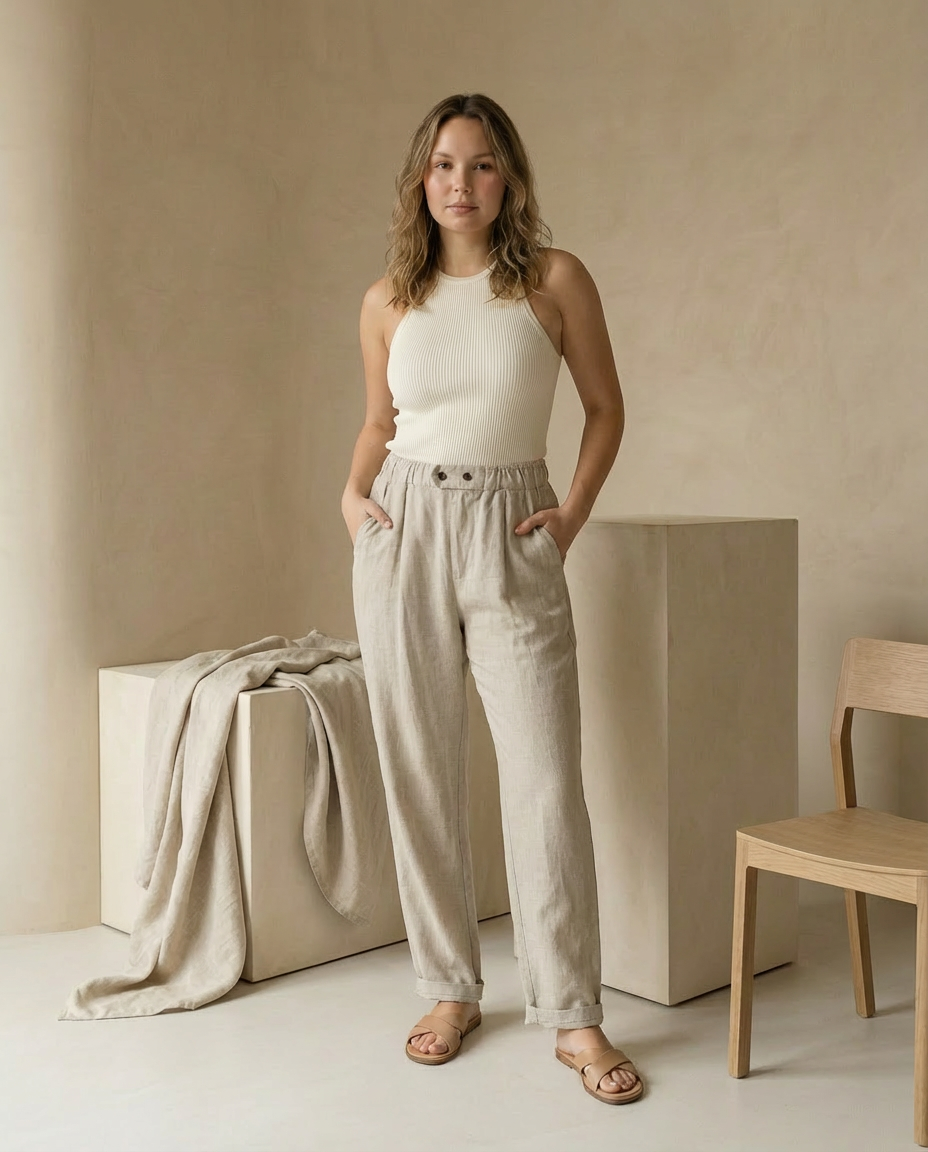 Spodnie Damskie Lniane Klasyczne | Luźny Krój | Wysoka Jakość | Na Co Dzień