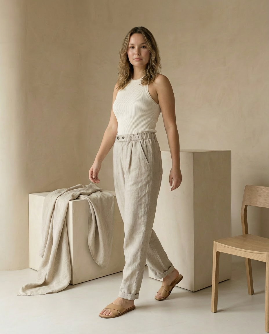 Spodnie Damskie Lniane Klasyczne | Luźny Krój | Wysoka Jakość | Na Co Dzień