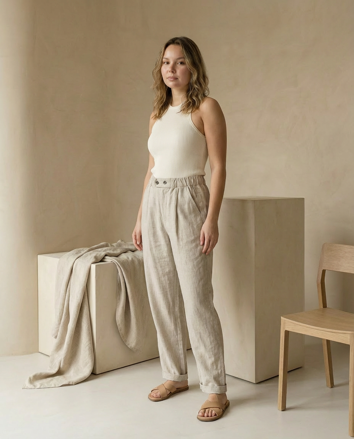 Spodnie Damskie Lniane Klasyczne | Luźny Krój | Wysoka Jakość | Na Co Dzień