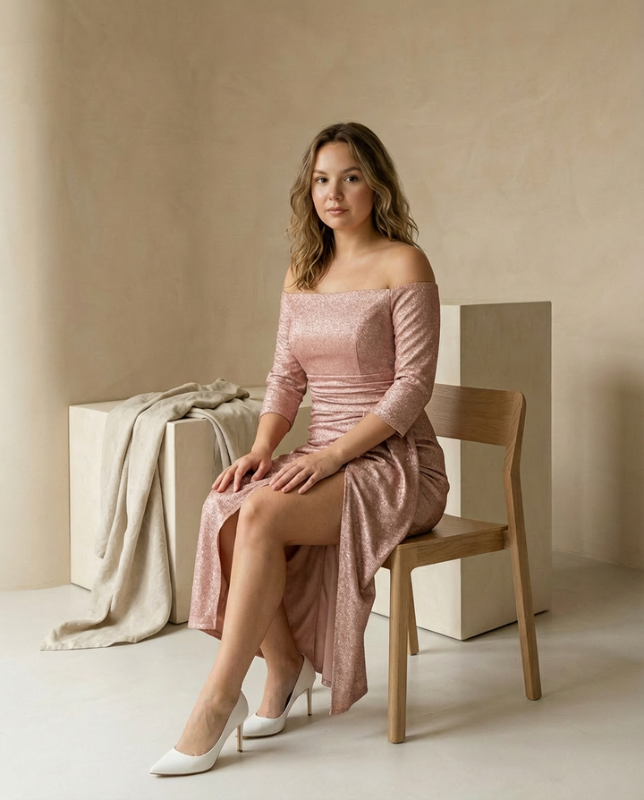 Sukienka Damska Elegancka w Gwiazdki | Dopasowany Krój | Wszechstronny Styl | Na Co Dzień i Na Wyjścia