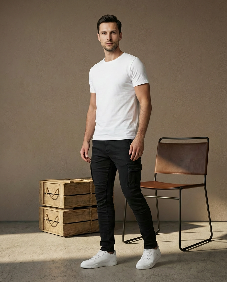 Męskie Spodnie Cargo Slim Fit | Elastyczny Materiał | Kieszenie z Klapami | Styl Miejski - 5