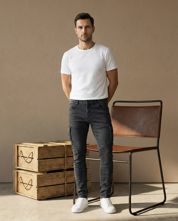 Męskie Spodnie Cargo Slim Fit | Elastyczny Materiał | Kieszenie z Klapami | Styl Miejski - 3