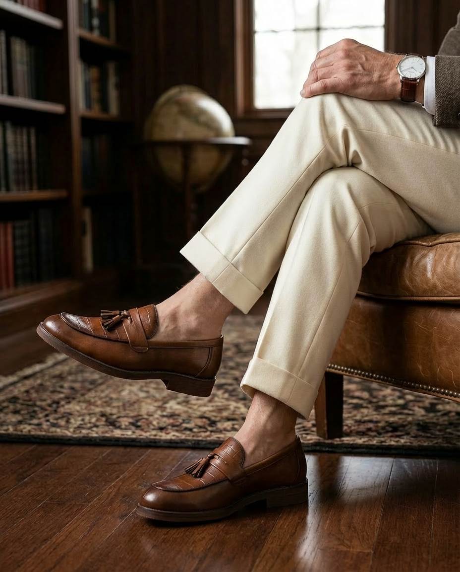 Eleganckie mokasyny męskie skórzane | Wsuwane | Z frędzlami | Na co dzień