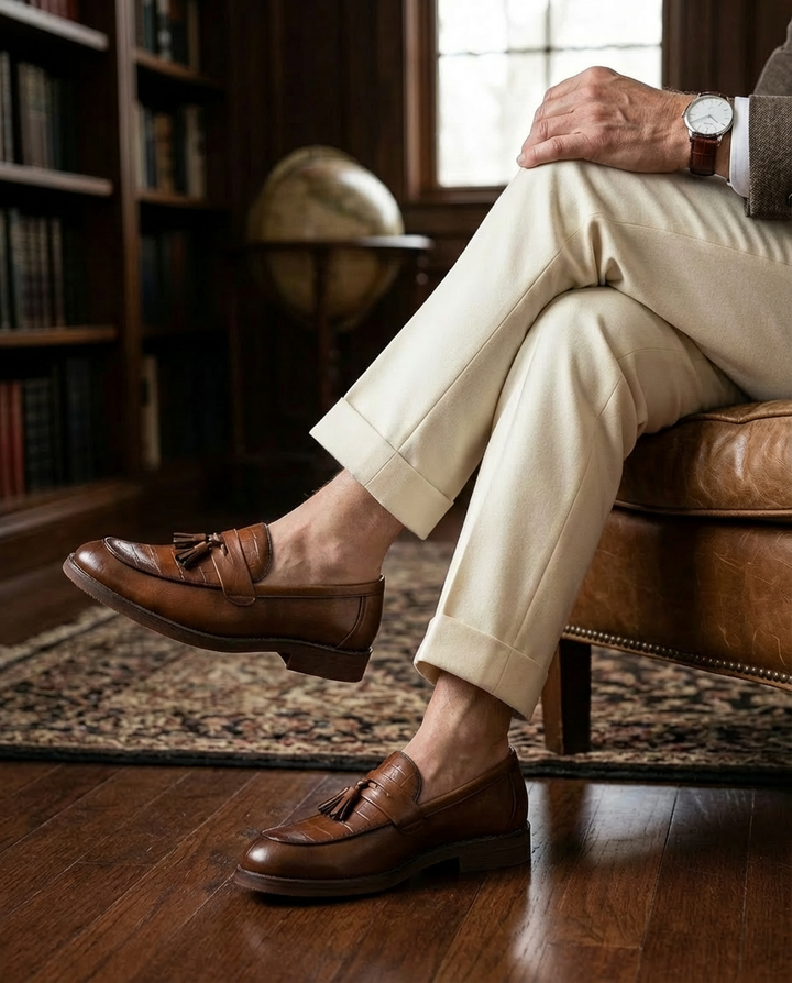 Eleganckie mokasyny męskie skórzane | Wsuwane | Z frędzlami | Na co dzień