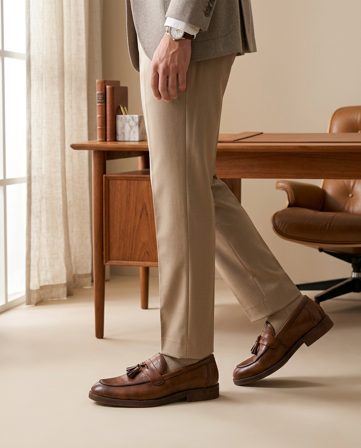 Eleganckie mokasyny męskie skórzane | Wsuwane | Z frędzlami | Na co dzień