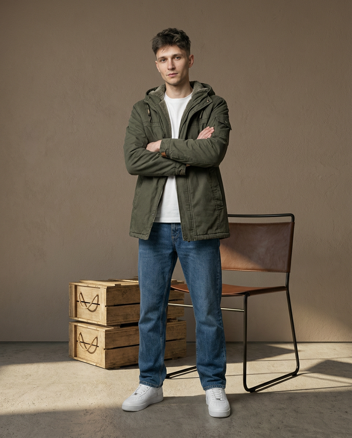 Męska Kurtka z Kapturem | Podszyta i Wiatroodporna | Klasyczny Krój - 4