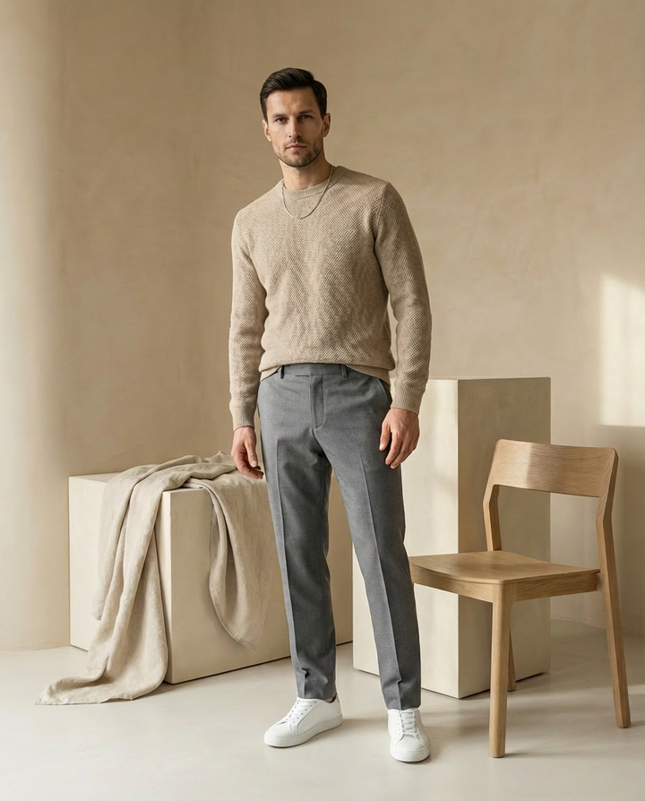 Spodnie plisowane męskie | Luźny krój | Wygodny dzianinowy materiał | Na co dzień