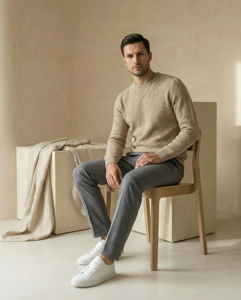 Spodnie plisowane męskie | Luźny krój | Wygodny dzianinowy materiał | Na co dzień