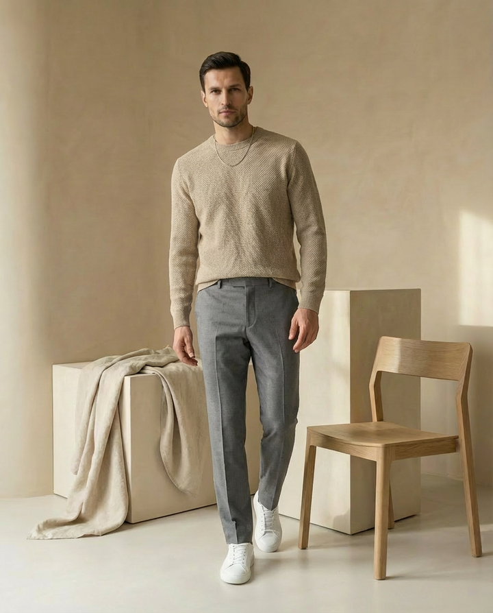 Spodnie plisowane męskie | Luźny krój | Wygodny dzianinowy materiał | Na co dzień