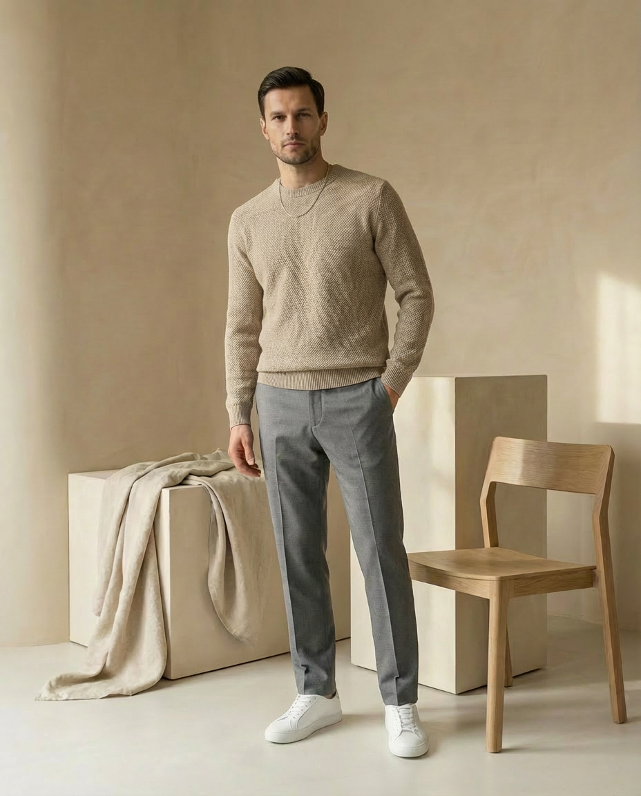 Spodnie plisowane męskie | Luźny krój | Wygodny dzianinowy materiał | Na co dzień