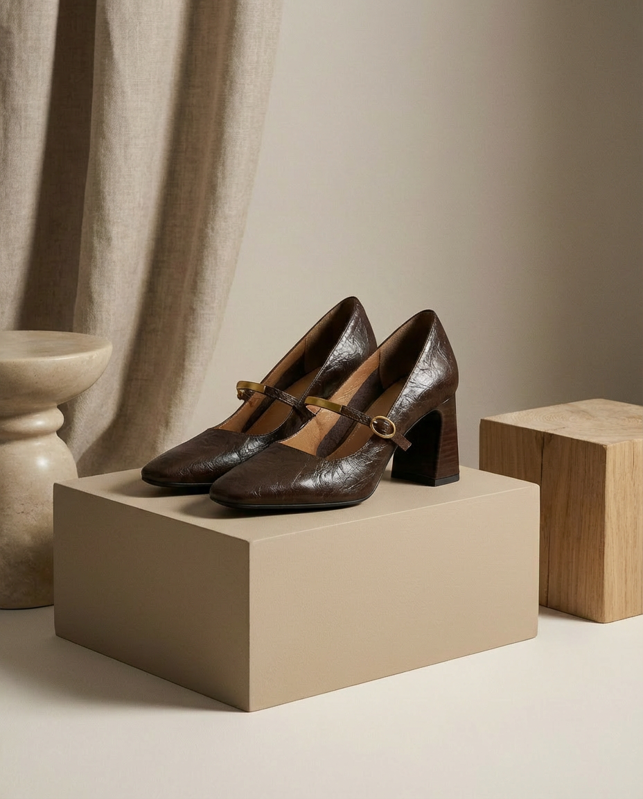 Szpilki Damskie Skórzane Mary Jane | Klasyczny Krój | Stabilny Obcas | Na Co Dzień