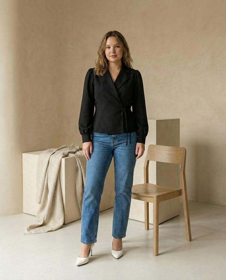 Marynarka Damska Marynarki Damskie | Dopasowany Krój | Wiązany Pasek | Do Pracy i Na Co Dzień