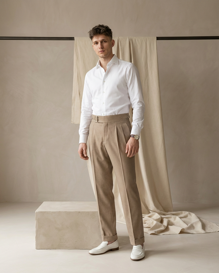 Spodnie Męskie Dopasowane | Wysoki Stan | Plisowany Przód | Do Pracy i Na Spotkania
